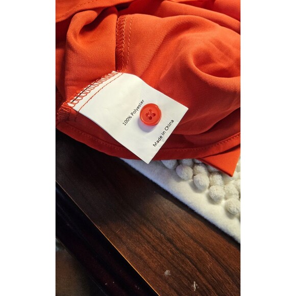 NWT Size Large Allegra K Red Stand Collar Pleated Button Keyhole Blouse - Picture 9 of 12